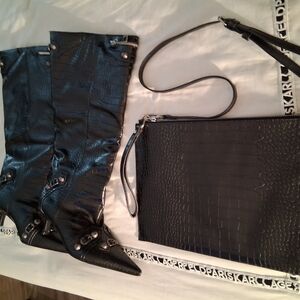 Boots Are NEW W/O Tags. Black Croc-Embossed Boots and Bag Set